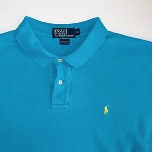 Polo Ralph Lauren Mens XL Turquoise Blue Short Sleeve Pique Polo Yellow Pony Log